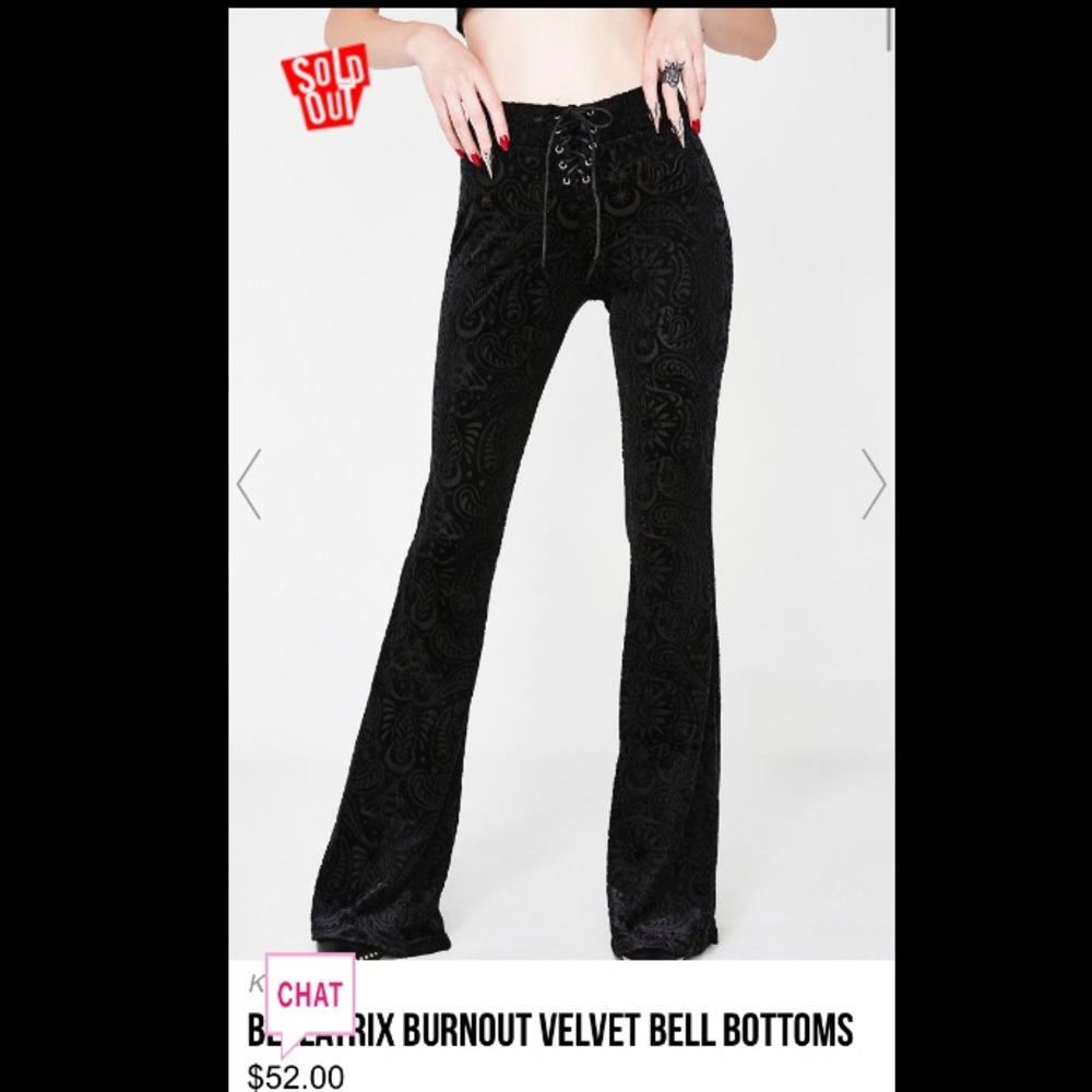Dolls Kill BellaTrix Velvet Bell Bottoms